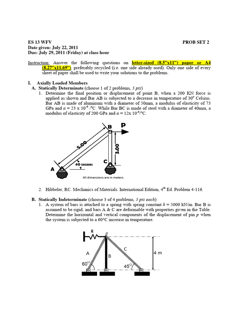 Mechanics of Materials Problem Set 2 | PDF | Young's Modulus ...