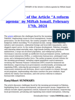 SUMMARY of The Article A Reform Agenda by Miftah Ismail