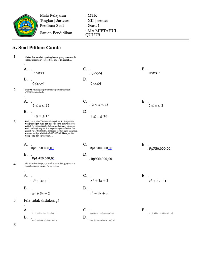 A. Soal Pilihan Ganda | PDF | Metode & Bahan Ajar