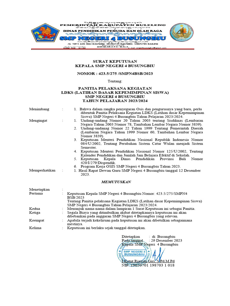 Surat Keputusan Ldks 2023 2024 Pdf