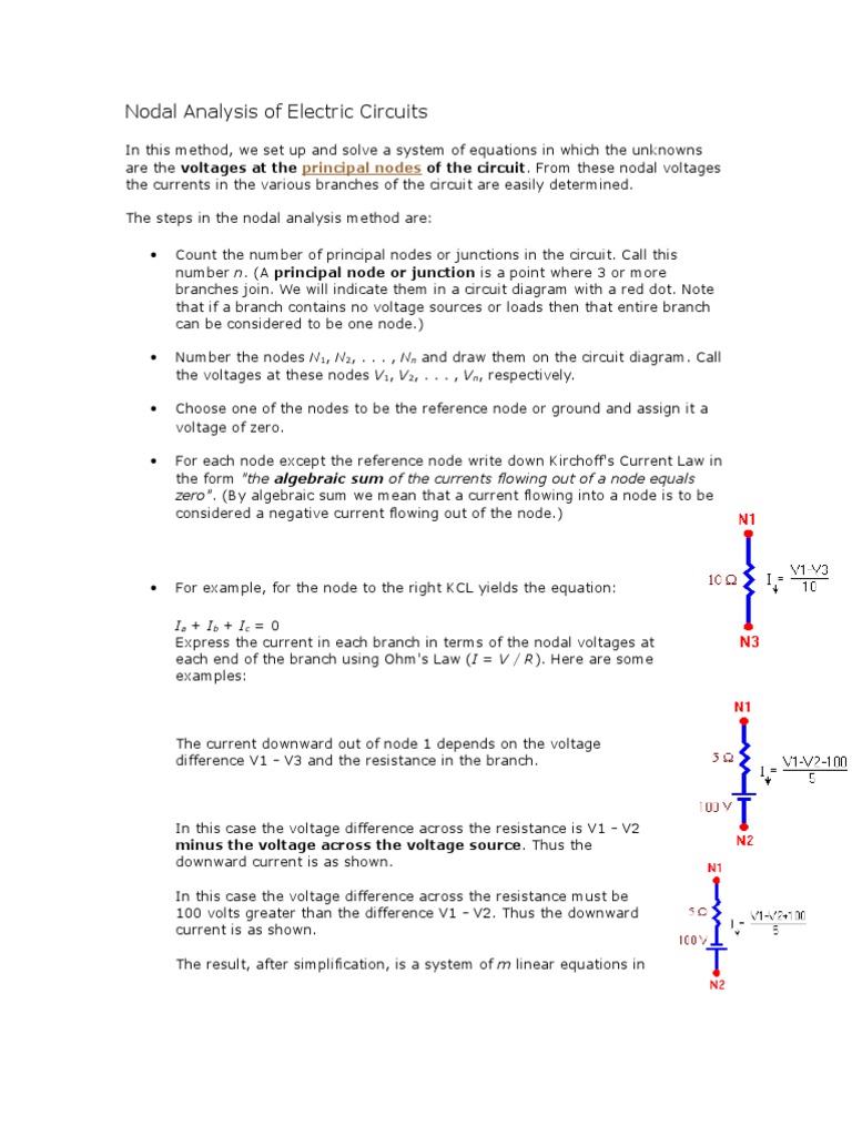 Nodal Analysis of Electric Circuits | PDF | Electrical Network | Equations