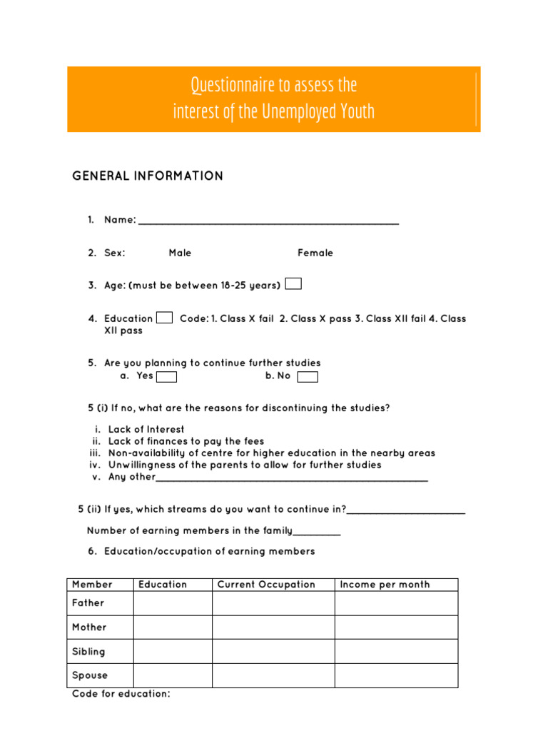 Unemployed Youth Interest Questionnaire | PDF | Economies