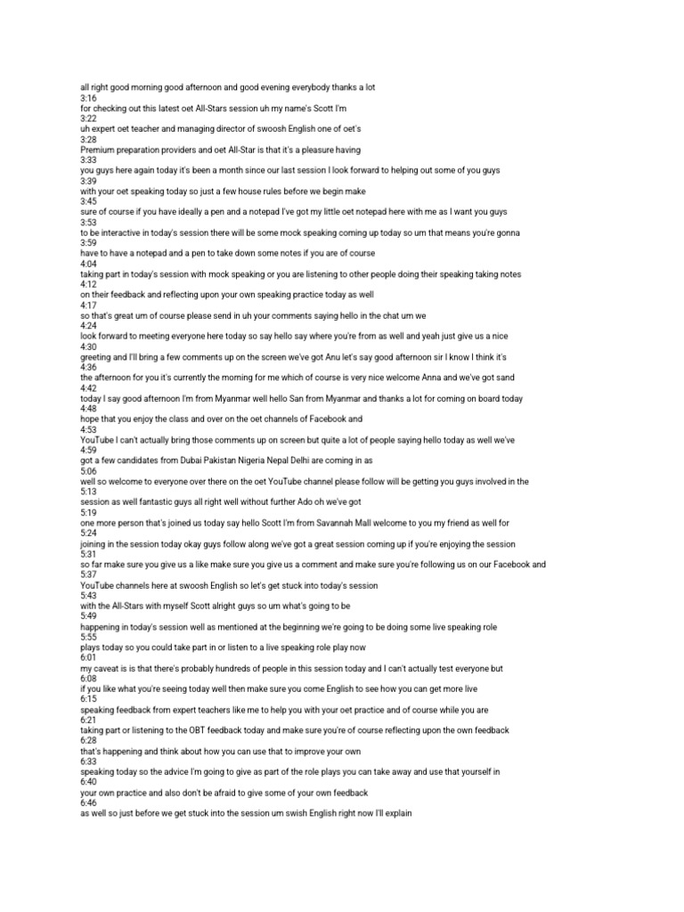 OET Speaking Mock Test Session | PDF