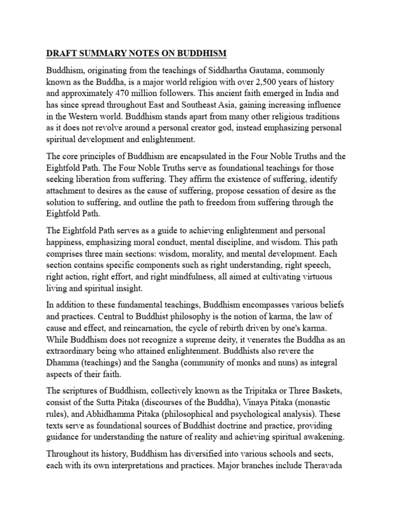 Draft Summary Notes On Buddhism Pdf Noble Eightfold Path Four
