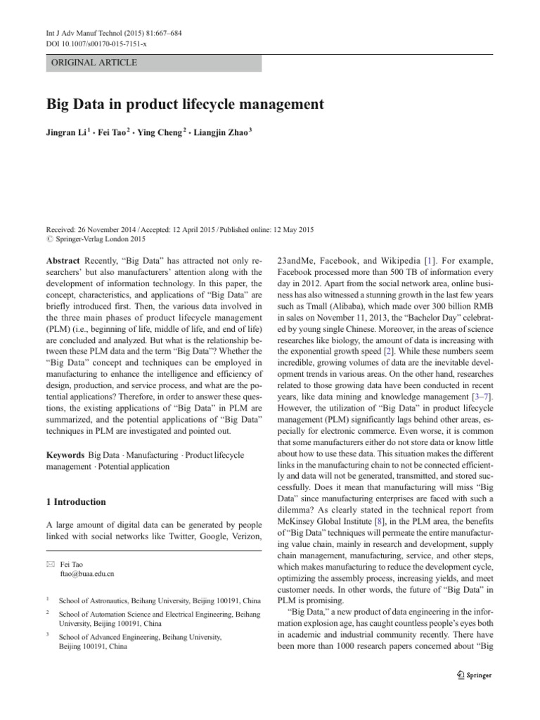 Big Data In Product Lifecycle Management Pdf Product Lifecycle