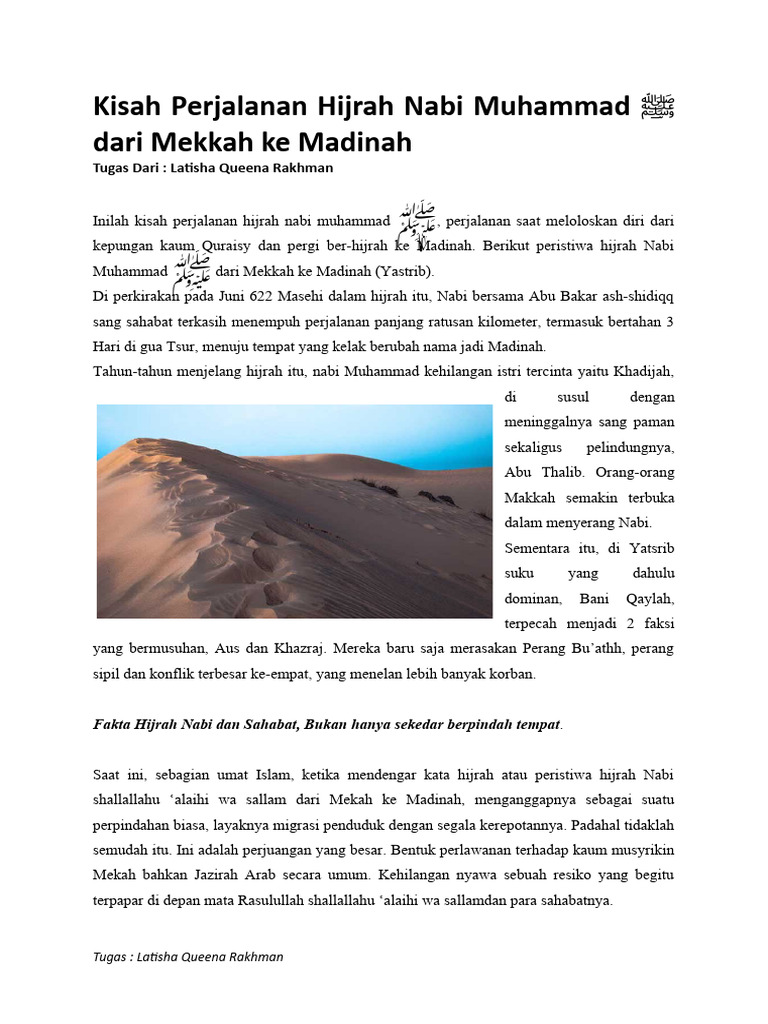 Kisah Perjalanan Hijrah Nabi Muhammad Dari Mekkah Ke Madinah | PDF