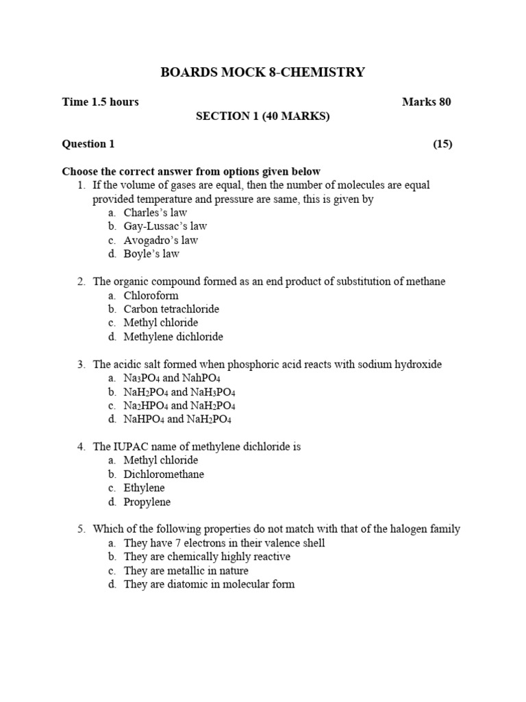 Revision 8 Prelims Mock Chemistry Q Pdf Hydroxide Ammonia
