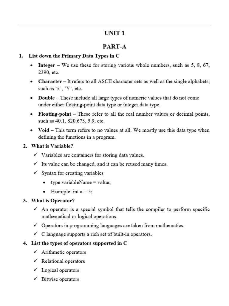 Unit 1 CS3353 - C Programming and Data Structures | PDF | C ...