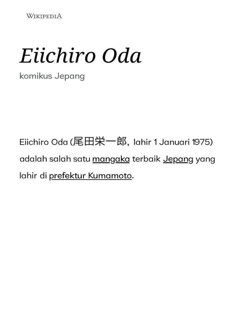 Biografi Eiichiro Oda, Pencipta One Piece | PDF
