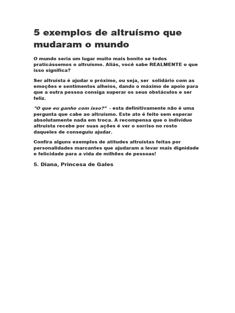 Exemplos de Altruísmo que Transformaram Vidas | PDF | Madre Teresa | Diana