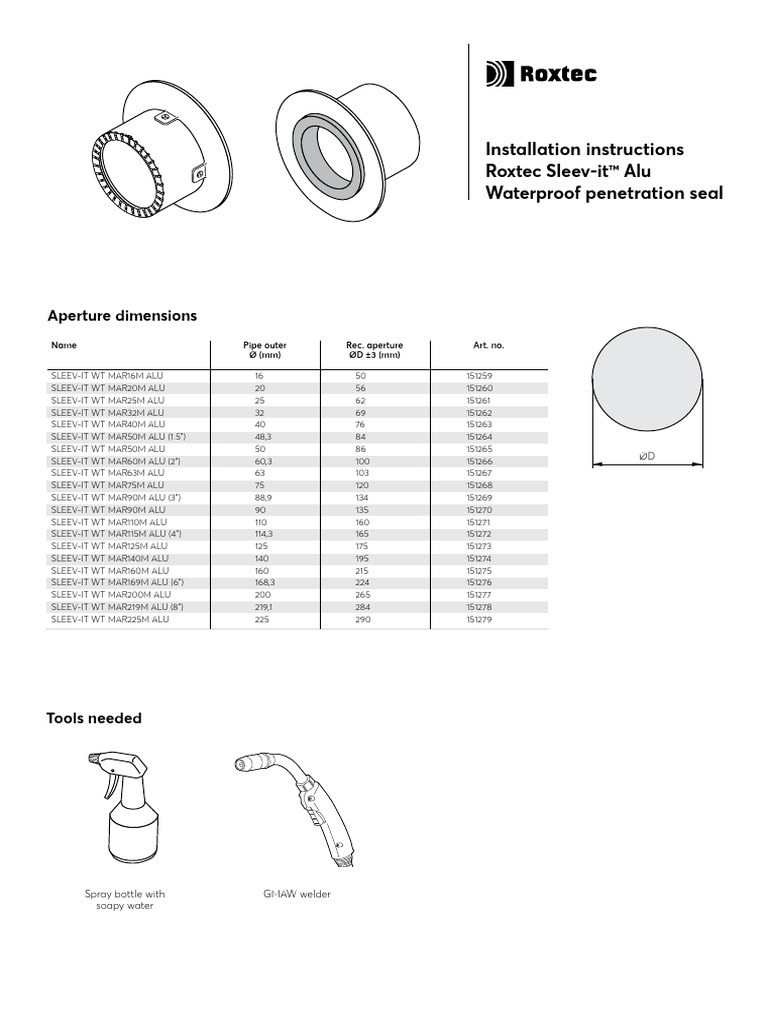 DOC-001371 A Roxtec Sleev It ALU Waterproof Penetration Seal EN | PDF ...