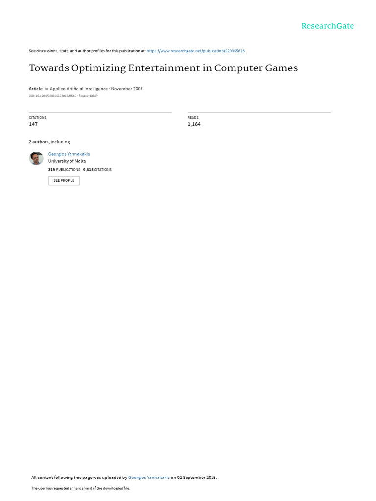 Towards Optimizing Entertainment in Computer Games | PDF | Mutation ...