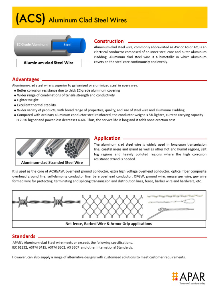Aluminum Clad Steel Wire Overview | PDF | Electromagnetism | Secondary ...