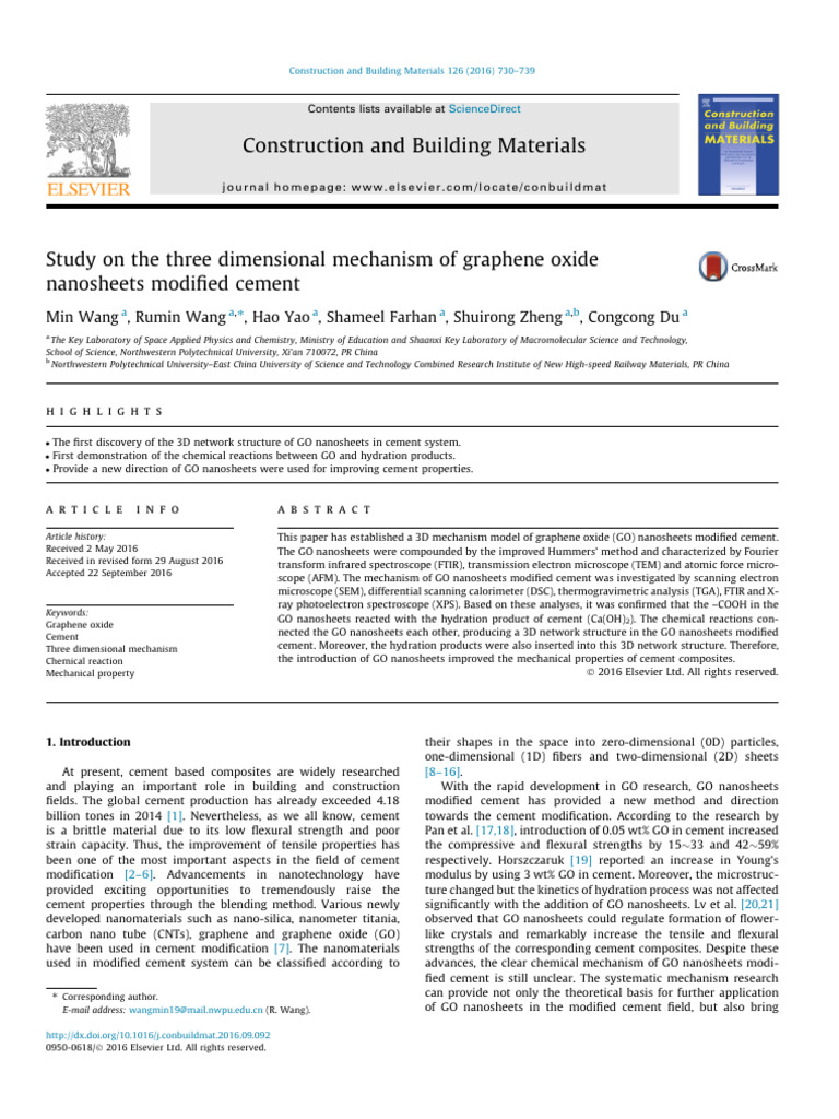 3D Mechanism of Graphene Oxide in Cement | PDF | Composite Material ...