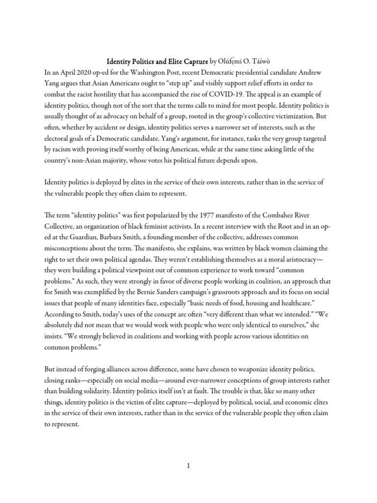 Identity Politics and Elite Capture Taiwo PDF