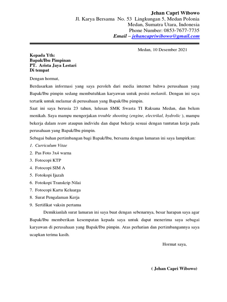 Surat Lamaran Wuling Arista | PDF | Karier & Perkembangan ...