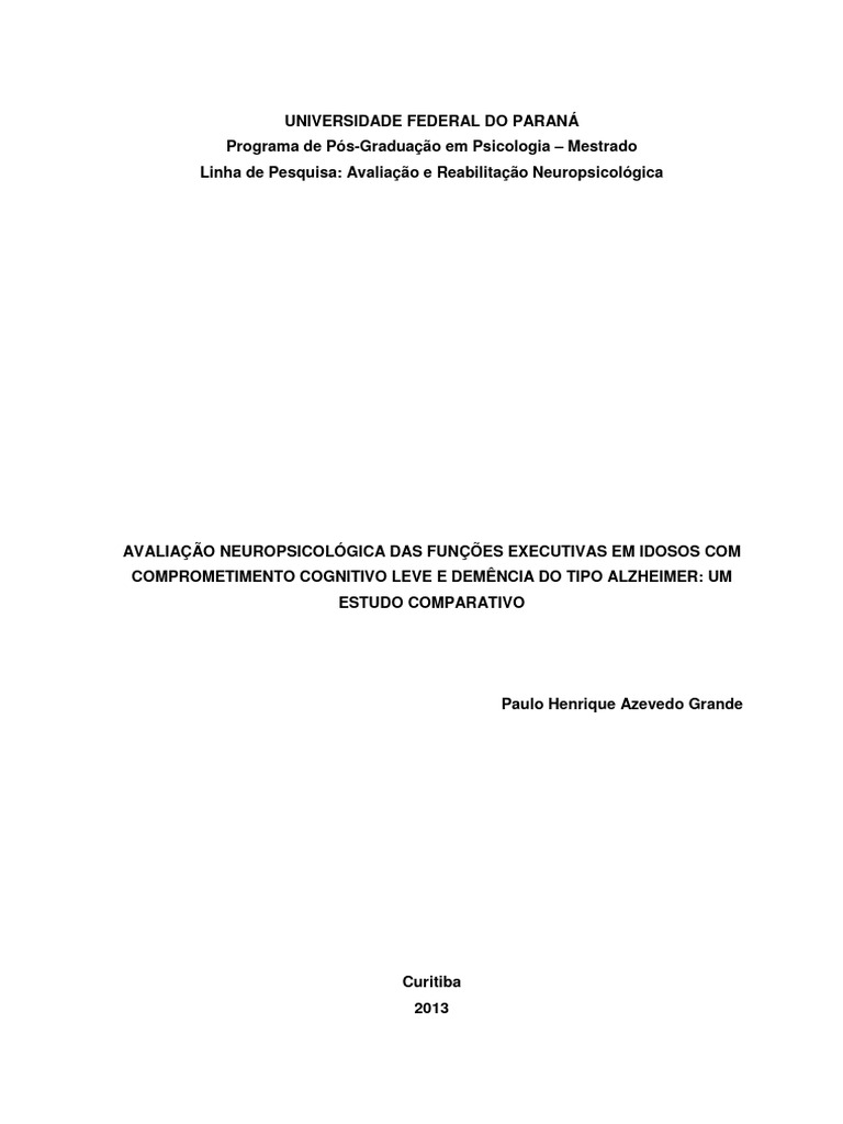 Avaliação Neuropsicologica em Idosos | PDF | Doença de Alzheimer ...