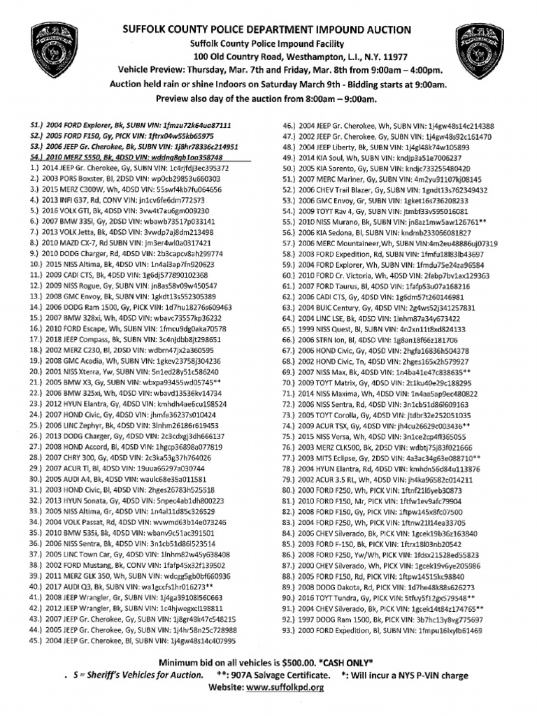 Suffolk Police Vehicle Auction For March 9, 2024 PDF
