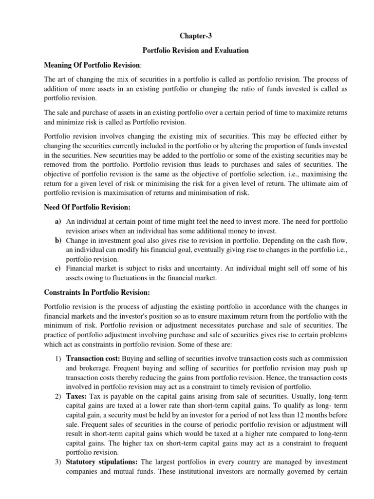 Chapter 3 Portfolio Revision And Evaluation Download Free Pdf