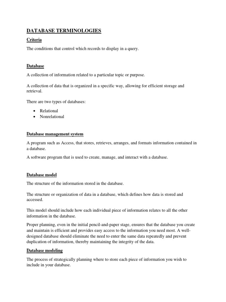Database Terminologies Pdf