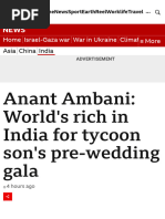 Anant Ambani World's Rich in India For Tycoon Son