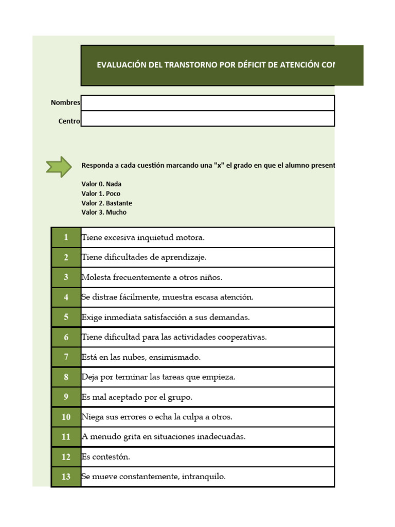 Evaluación del TDAH en Niños | PDF | Desorden hiperactivo y deficit de ...