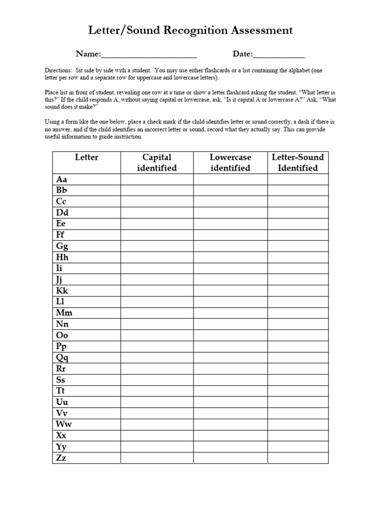 Letter/Sound Recognition Assessment Tool | PDF