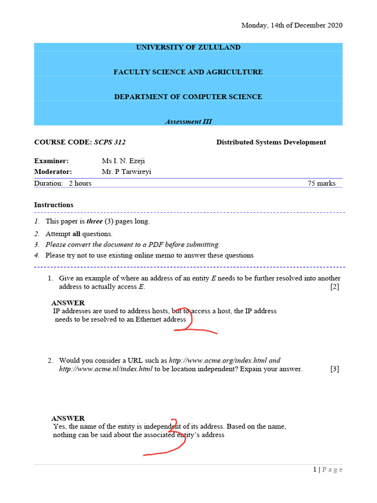 Distributed Systems Development Exam Guide | PDF | Computer Network ...