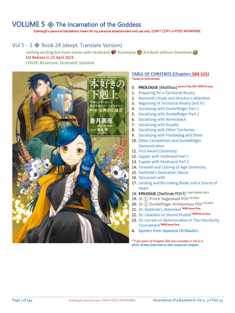 Ascendance of A Bookworm Part 5 Volume 3 | PDF | Prayer