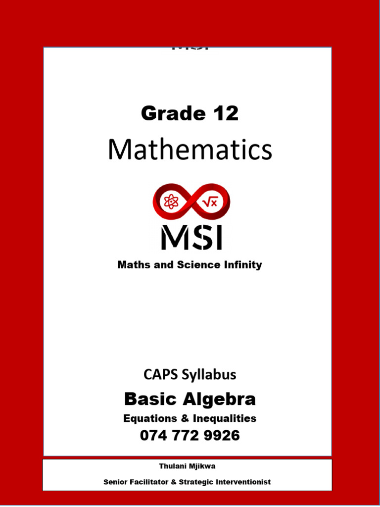 Basic algebra revision booklet pdf quadratic equation equations