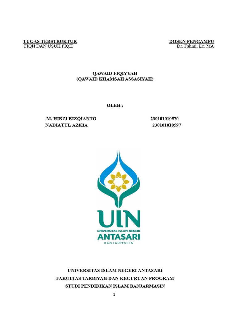 Qawaid Fiqiyyah Lima Kaidah Asasi Pdf