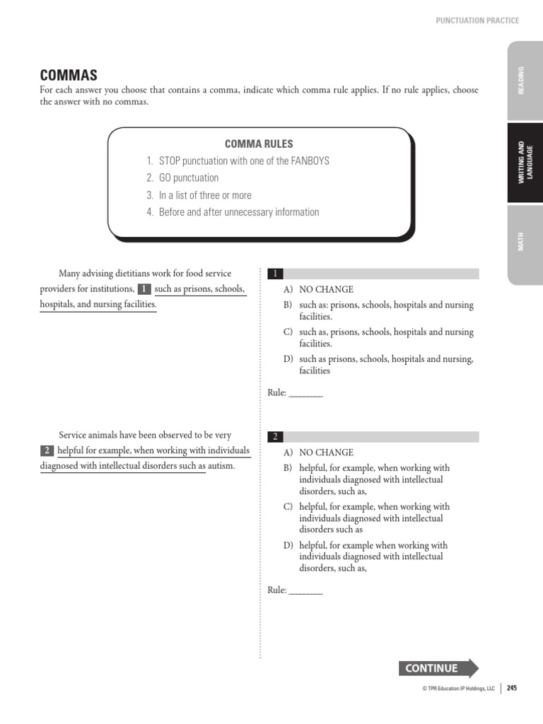 SAT Punctuation Practice Test | PDF