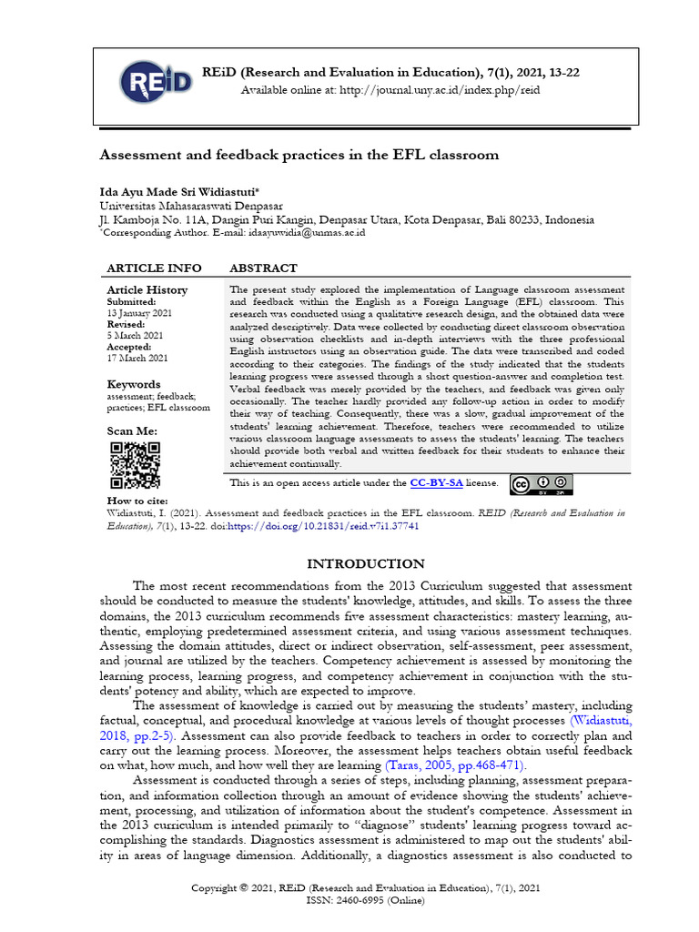 Assessment and Feedback Practices in The EFL Class | PDF | Business