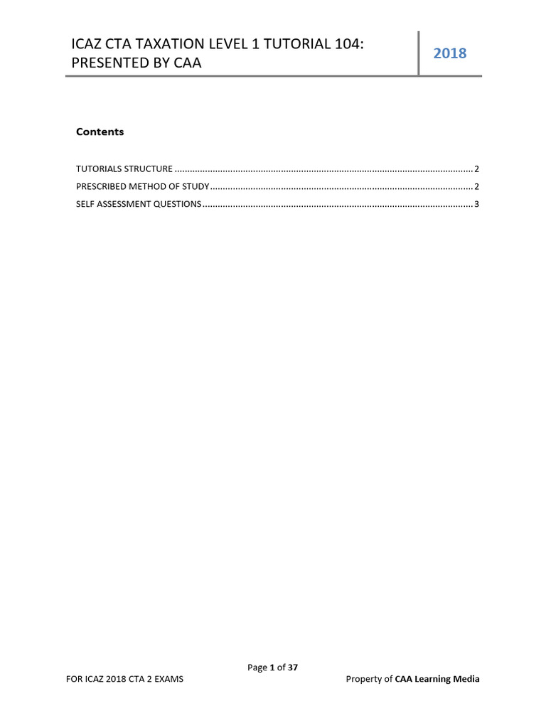 ICAZ CTA Level 1 Taxation Tutorial 104 | PDF