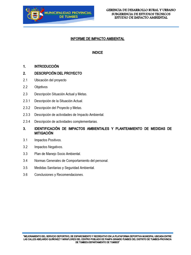 Estudio de Impacto Ambiental en Tumbes | PDF | Residuos | Entorno natural