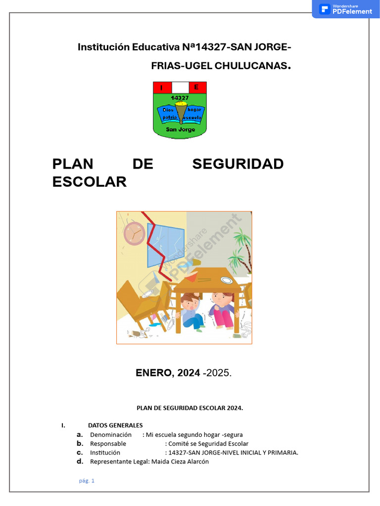 Plan de Seguridad Escolar 2024-2025 | PDF | Riesgo | Reanimación ...