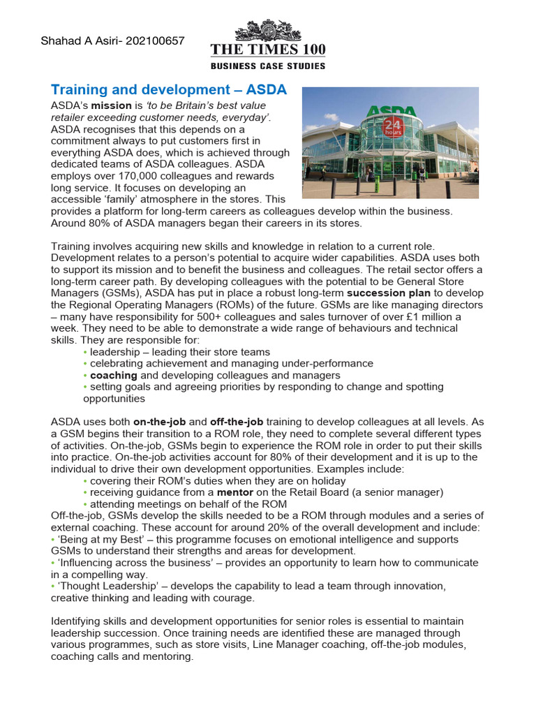ASDA Training and Development Overview | PDF | Mentorship | Leadership