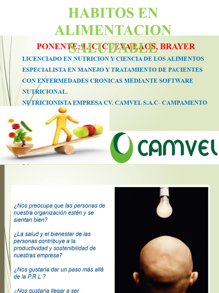 Habitos en Alimentacion Saludable Ppt. Lic. Brayer Cueva - Camvel ...