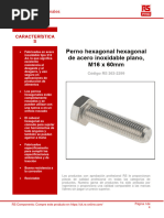 Perno Hexagonal Hexagonal de Acero Inoxidable Plano, M16 X 60mm