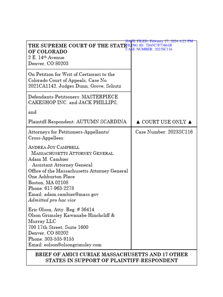 Scardina v. Masterpiece Amicus Brief Download Free PDF First Amendment To The United States