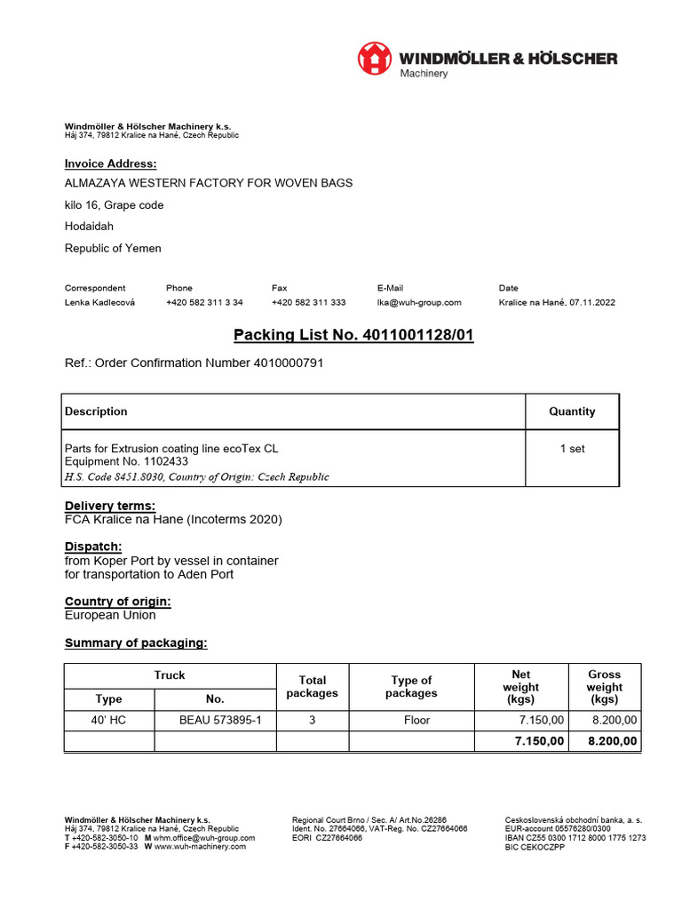 EcoTex Packing List and Details | PDF