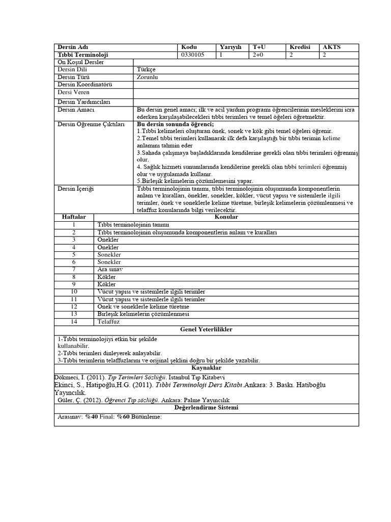 Tıbbi Terminoloji | PDF