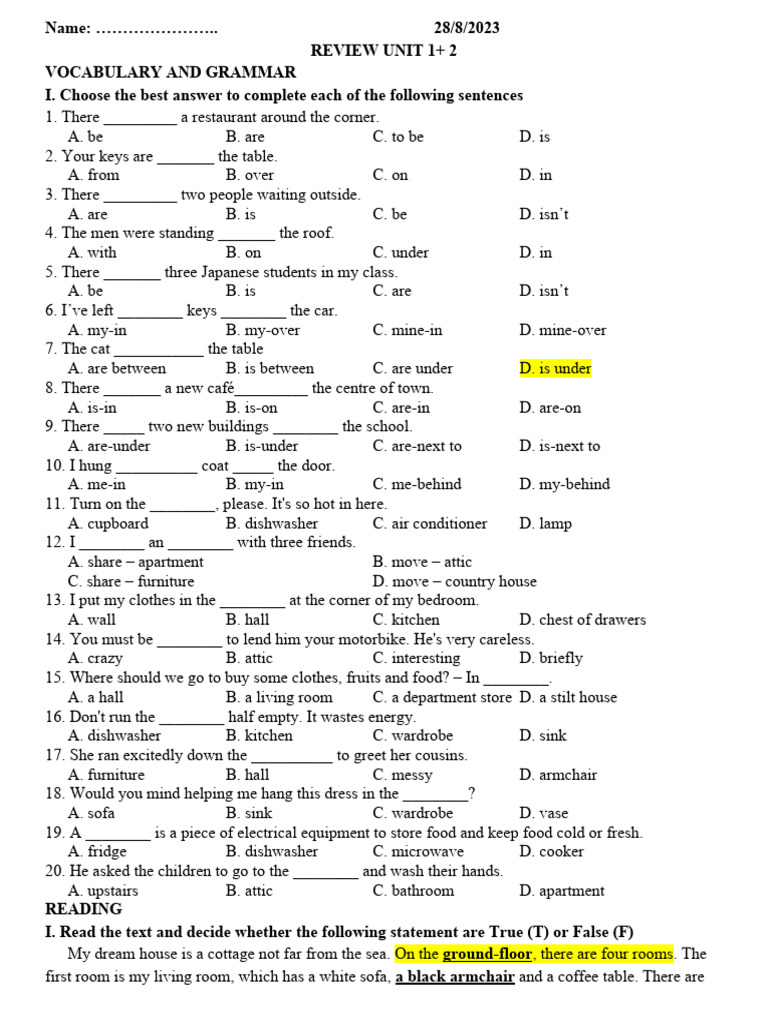 Review of Units 1 and 2 Grammar | PDF | Home & Garden | Art