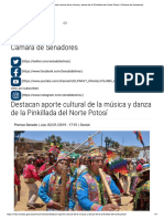 Destacan Aporte Cultural de La Música y Danza de La Pinkillada Del Norte Potosí - Cámara de Senadores