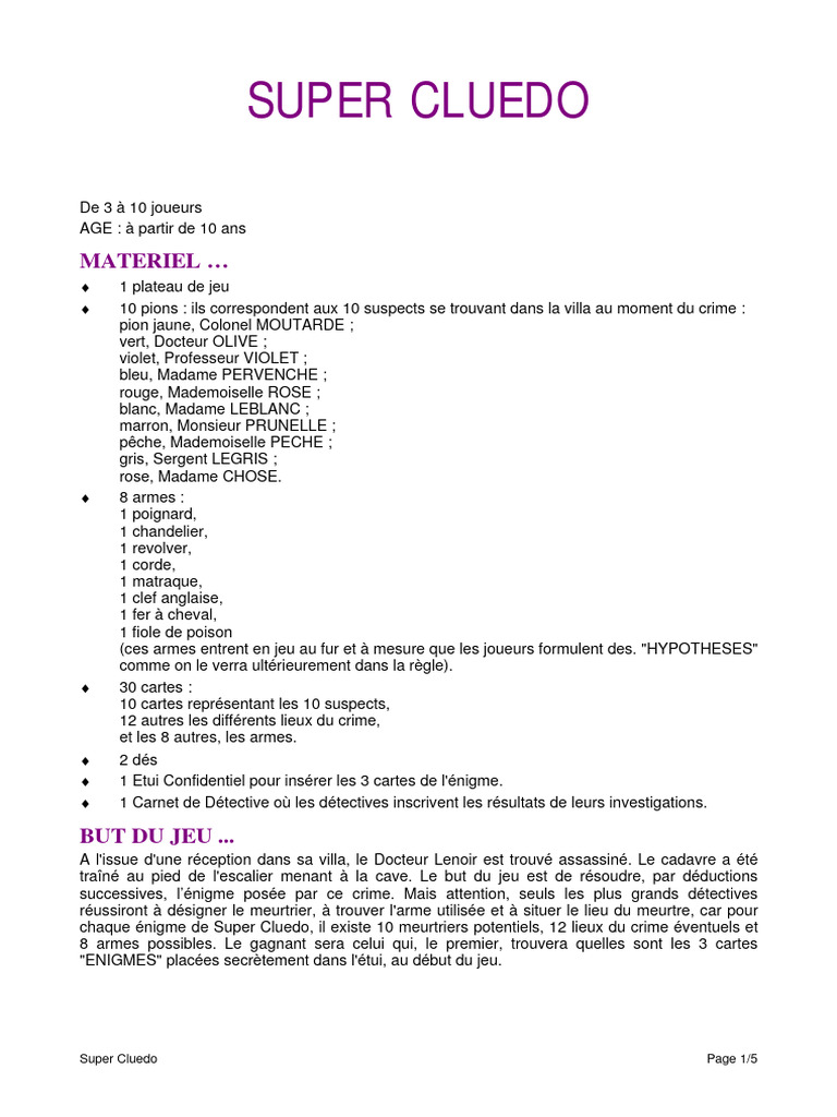 Aa Super Cluedo Regle | PDF