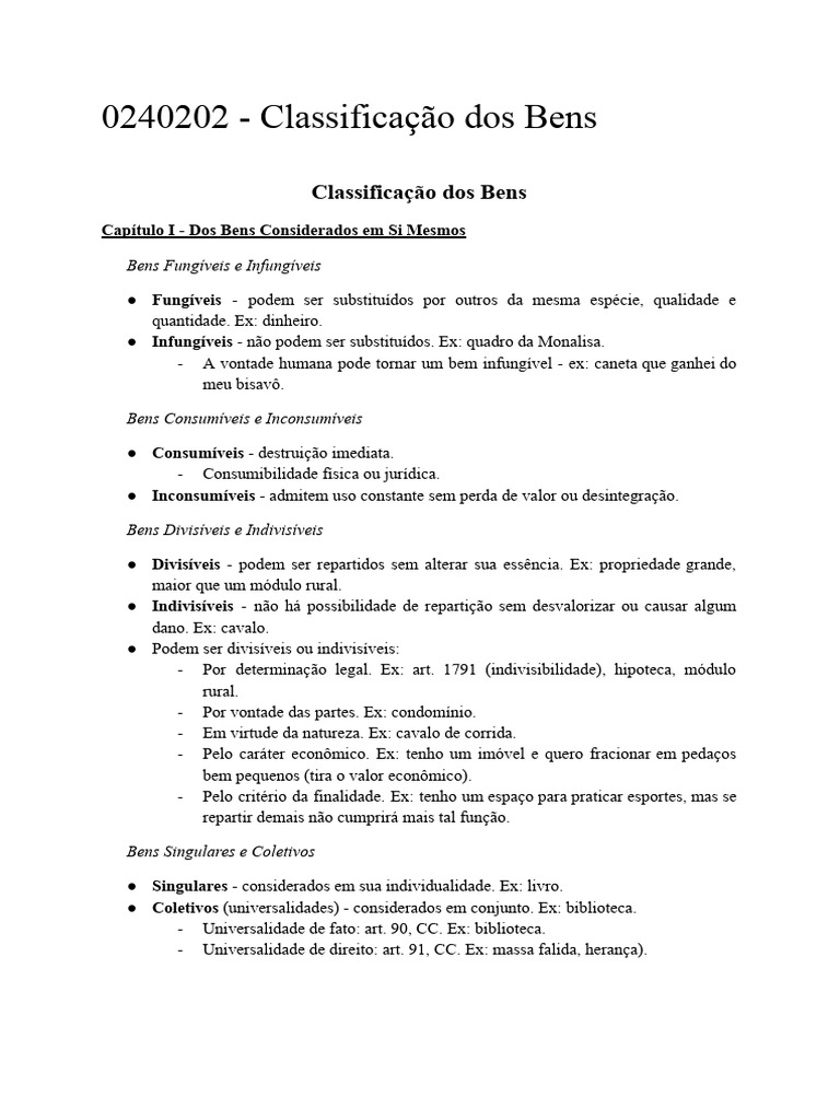 Direito Civil - Classificação Dos Bens | PDF