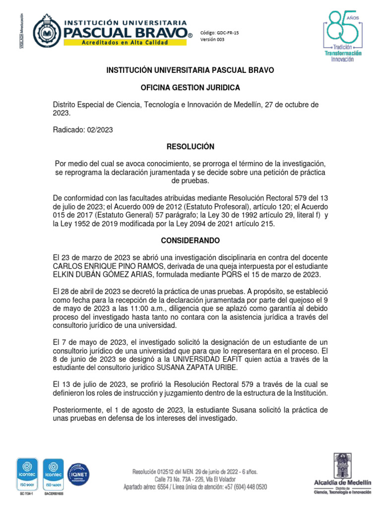 Auto Avoca Conocimiento y Prorroga | PDF