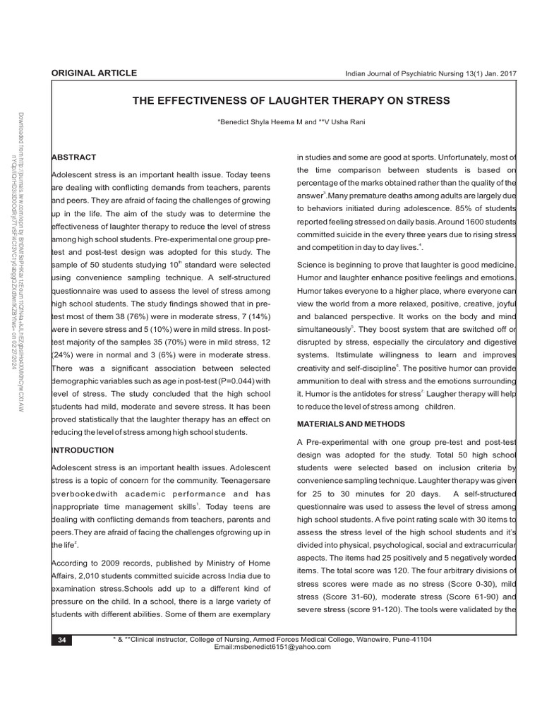 The Effectiveness of Laughter Therapy On Stress.9 | PDF