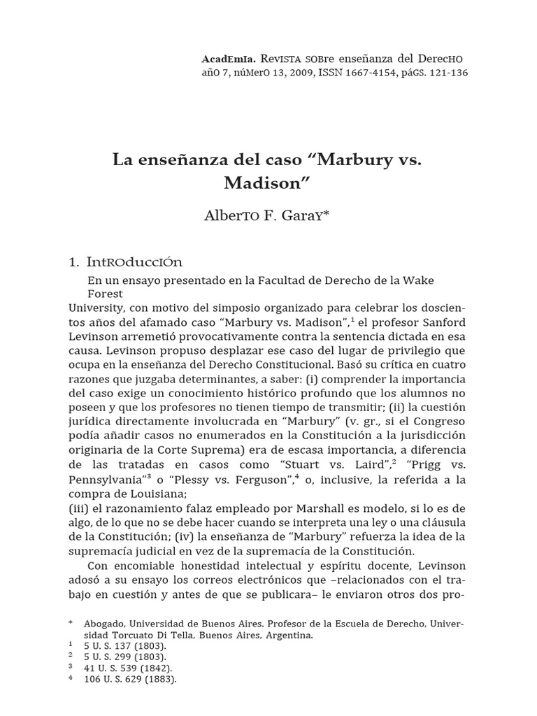 La Ensenanza Del Caso Murbury Vs Madison | PDF | Caso de ley | Marbury ...