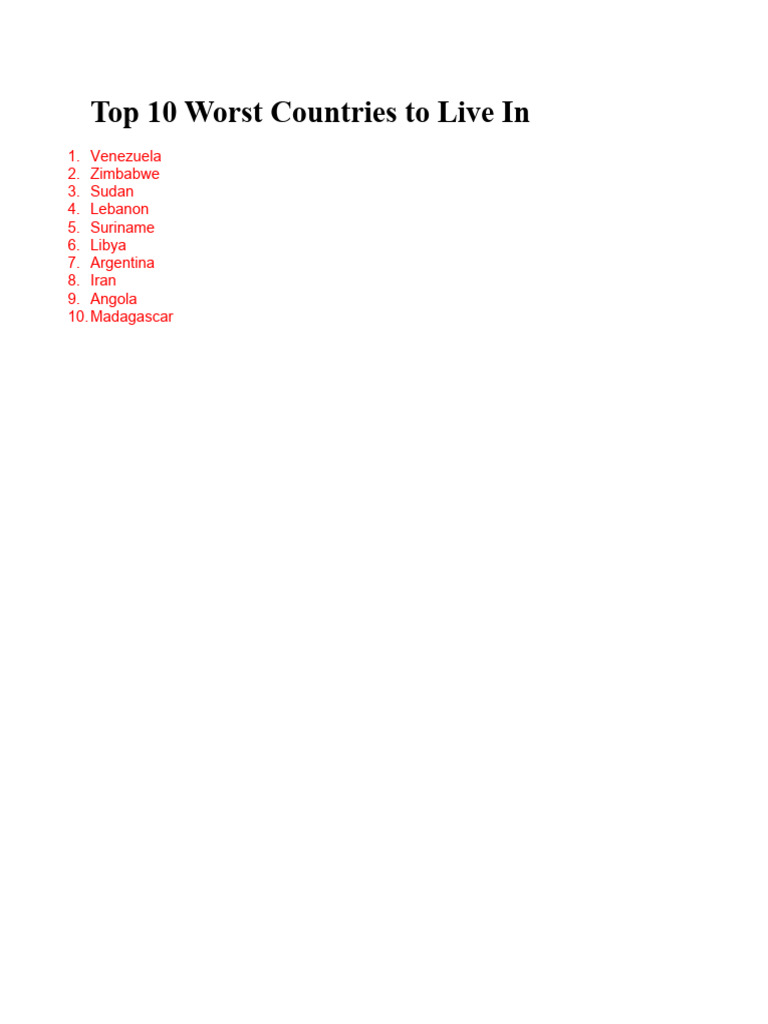 Top 10 Worst Countries To Live in | PDF